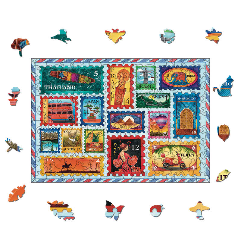 Rubbyoo Around the World in Stamps - Wooden Jigsaw Puzzle - image 1