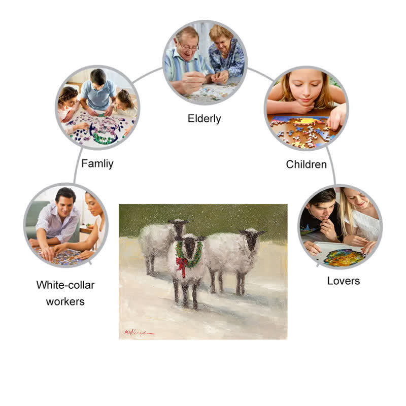 Rubbyoo Lambs With Wreath - Wooden Jigsaw Puzzle - image 2