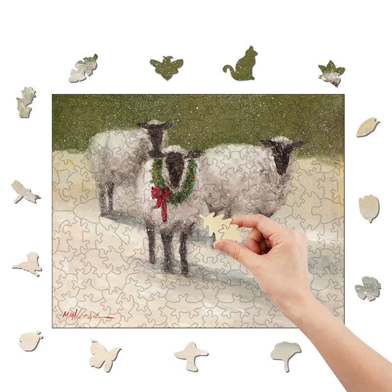 Rubbyoo Lambs With Wreath - Wooden Jigsaw Puzzle - image 5