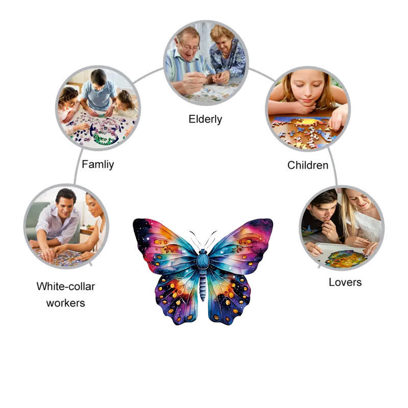 Rubbyoo A Watercolor Butterfly With A Rainbow On The Wings - Wooden Jigsaw Puzzle - image 2