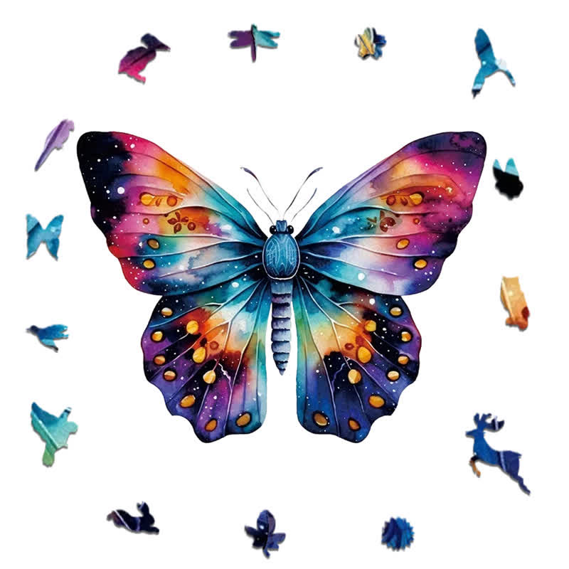 Rubbyoo A Watercolor Butterfly With A Rainbow On The Wings - Wooden Jigsaw Puzzle - image 1