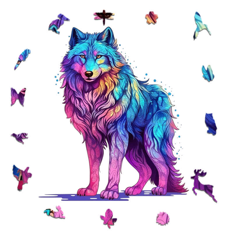 Rubbyoo Majestic Rainbow Wolf - Wooden Jigsaw Puzzle - image 1