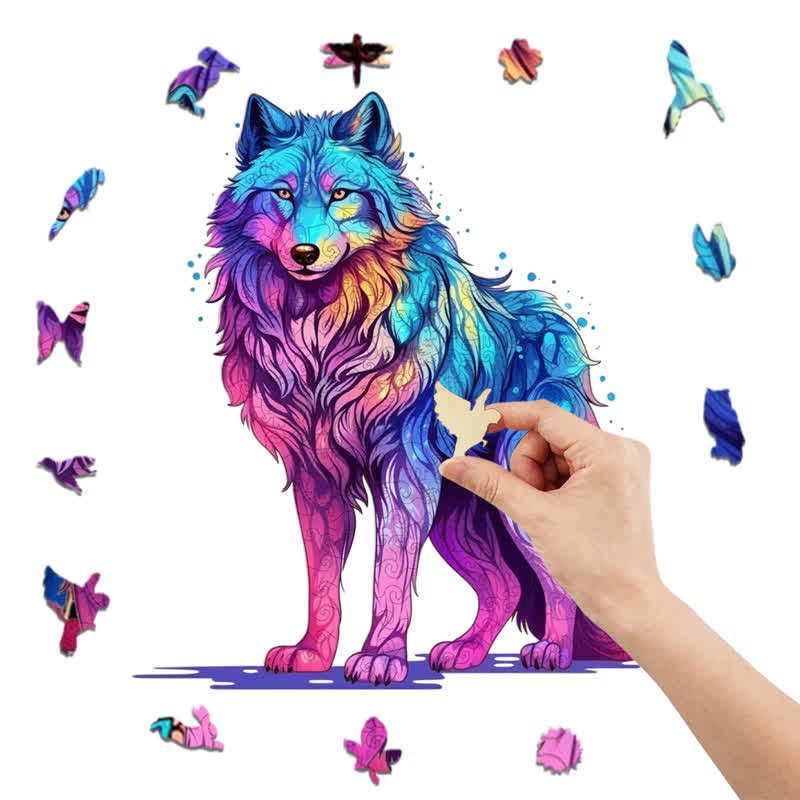 Rubbyoo Majestic Rainbow Wolf - Wooden Jigsaw Puzzle - image 5
