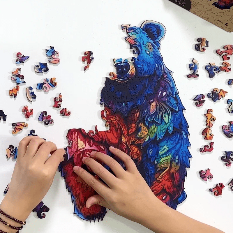 Rubbyoo Beautiful Psychedelic Furious Bear - Wooden Jigsaw Puzzle - image 1