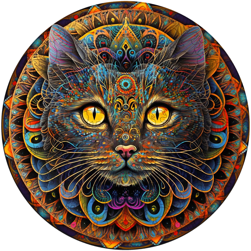 Rubbyoo Mandala Cat - Wooden Jigsaw Puzzle - A3 - Wooden Gift Packaging - image 0