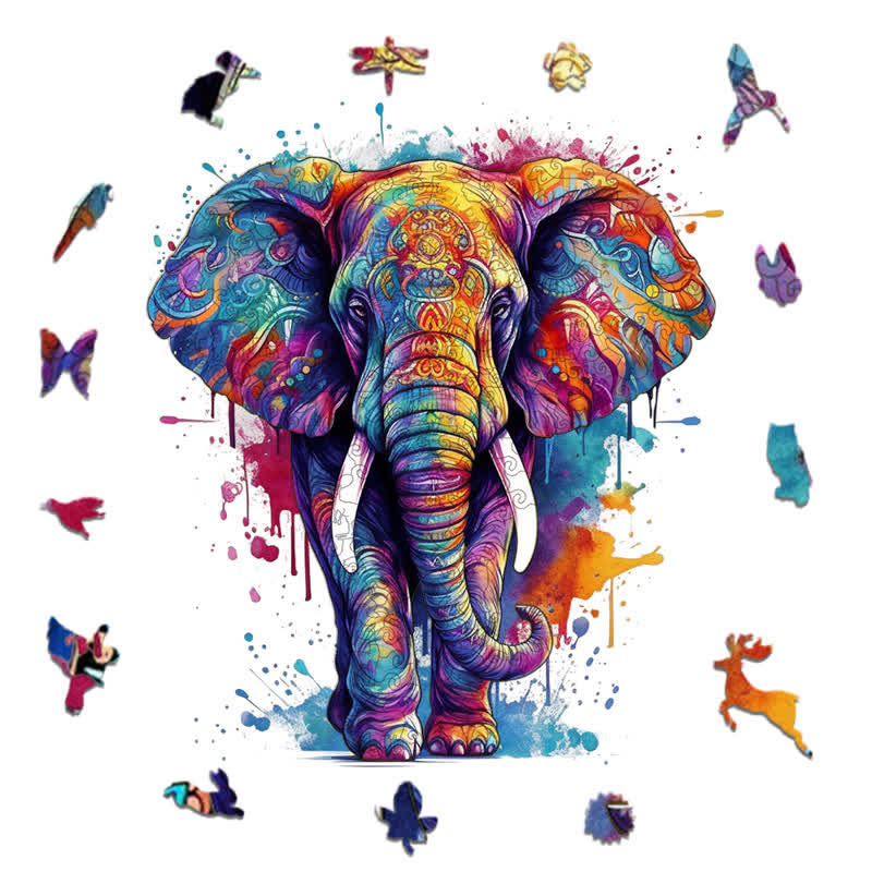 Rubbyoo Rainbow Elephant Blue - Wooden Jigsaw Puzzle - image 1