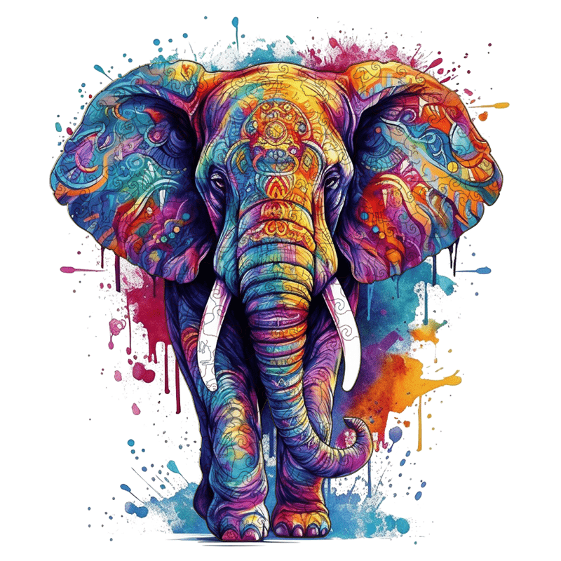 Rubbyoo Rainbow Elephant Blue - Wooden Jigsaw Puzzle - A3 - Wooden Gift Packaging - image 0