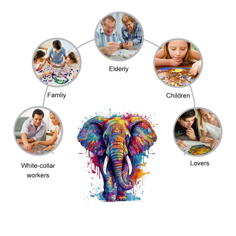 Rubbyoo Rainbow Elephant Blue - Wooden Jigsaw Puzzle - image 4