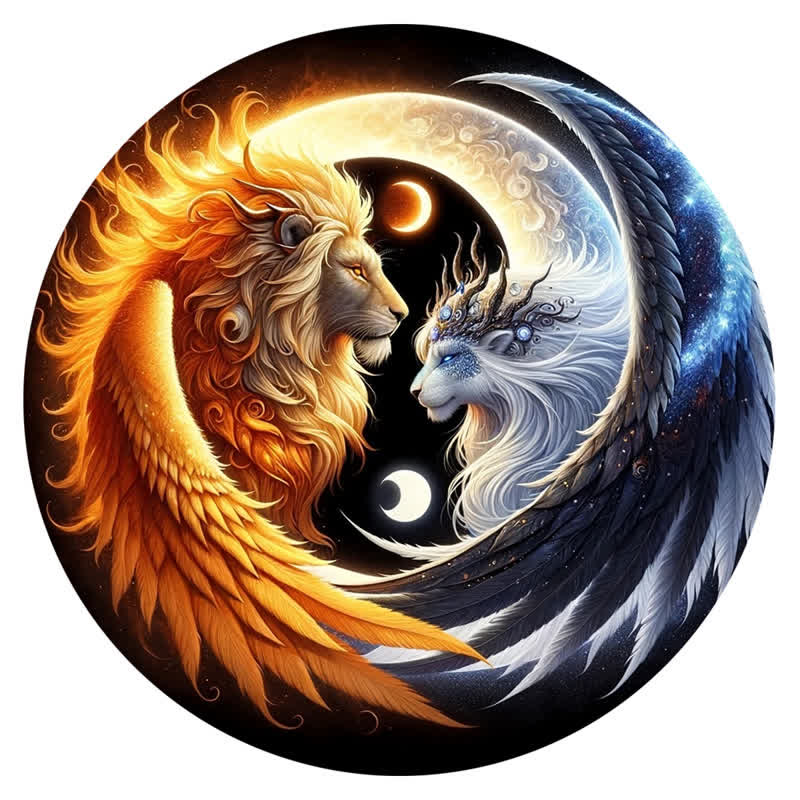 Rubbyoo Sun And Moon Winged Lions Yin Yang - Wooden Jigsaw Puzzle - A3 - Wooden Gift Packaging - image 0