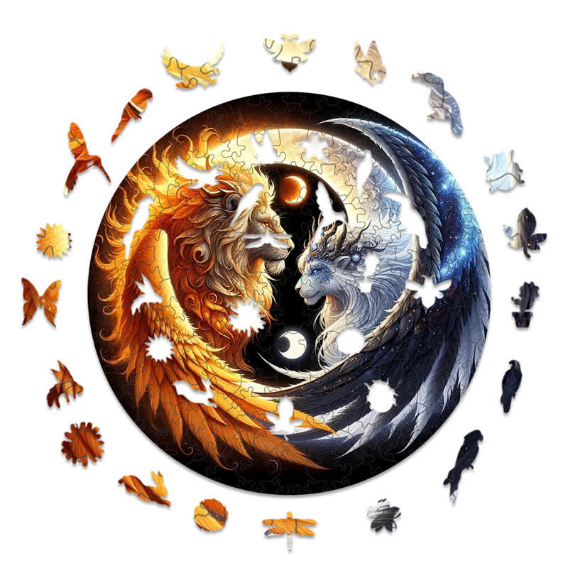Rubbyoo Sun And Moon Winged Lions Yin Yang - Wooden Jigsaw Puzzle - image 1