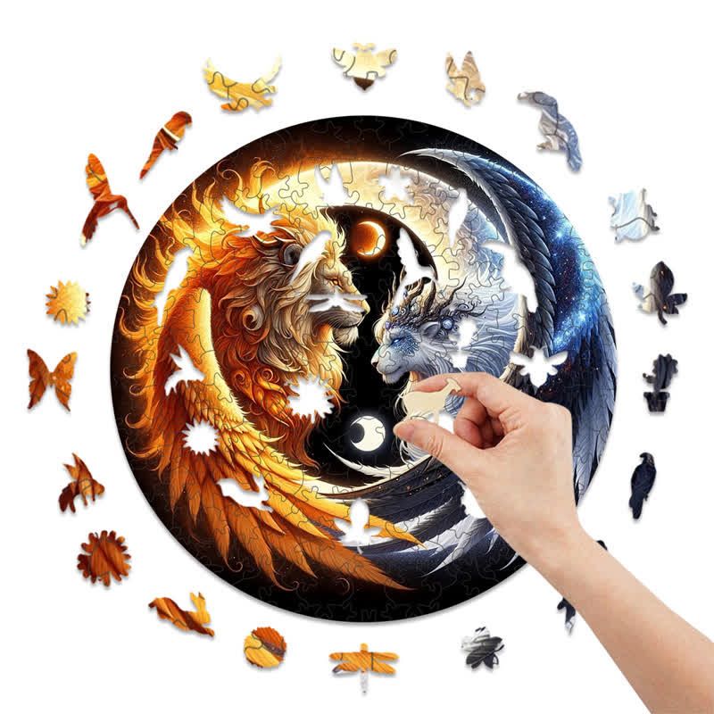 Rubbyoo Sun And Moon Winged Lions Yin Yang - Wooden Jigsaw Puzzle - image 8