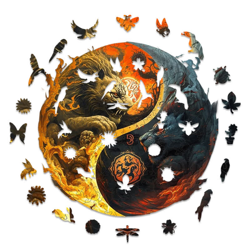 Rubbyoo Lion Spirits Yin and Yang - Wooden Jigsaw Puzzle - image 1