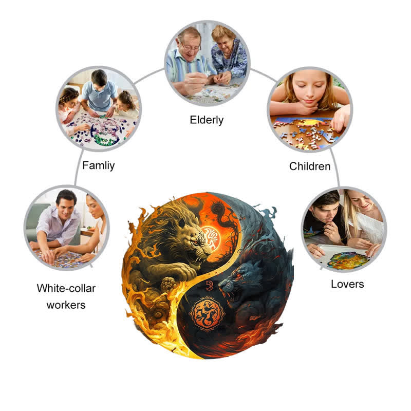 Rubbyoo Lion Spirits Yin and Yang - Wooden Jigsaw Puzzle - image 3