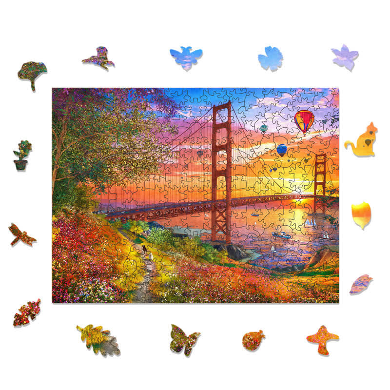 Rubbyoo Walking to the Golden Gate Bridge - Wooden Jigsaw Puzzle - image 1