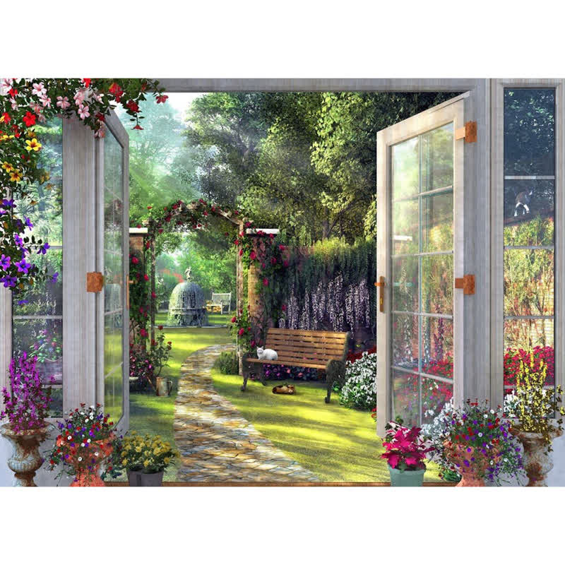Rubbyoo A View From The Garden - Wooden Jigsaw Puzzle - A2 - Wooden Gift Packaging - image 0