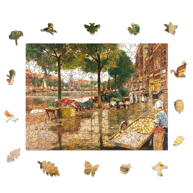 Rubbyoo Flower Market in Amsterdam by Heinrich Hermanns - Wooden Jigsaw Puzzle - image 1