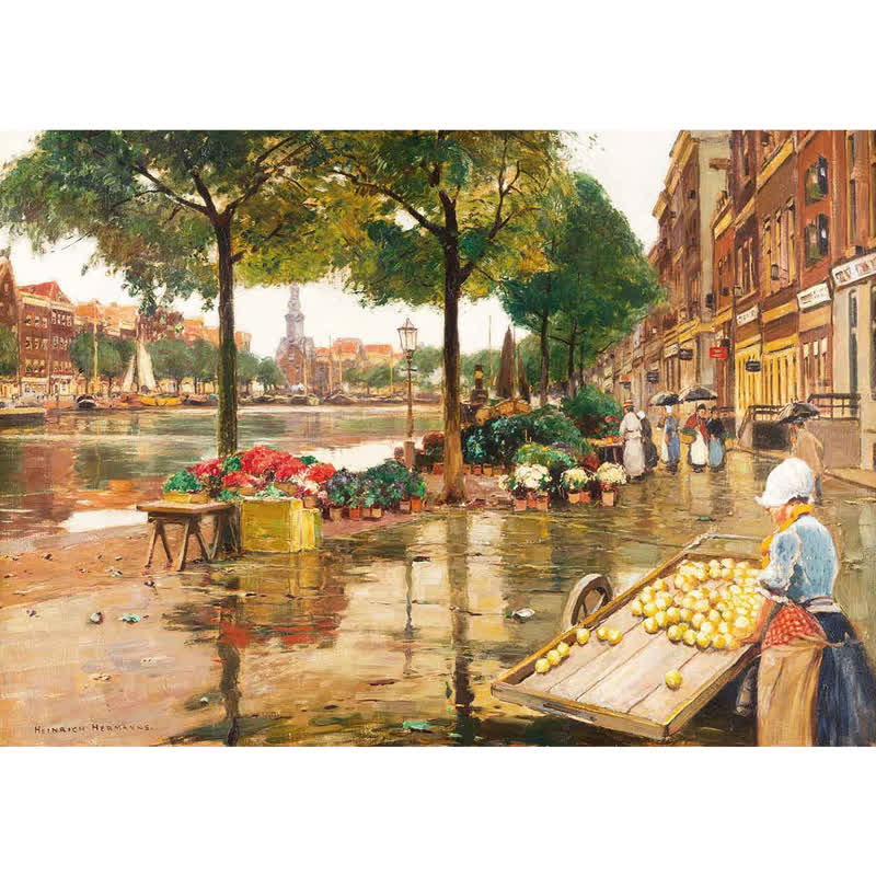 Rubbyoo Flower Market in Amsterdam by Heinrich Hermanns - Wooden Jigsaw Puzzle - A2 - Wooden Gift Packaging - image 0
