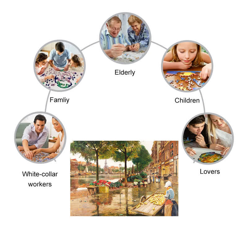 Rubbyoo Flower Market in Amsterdam by Heinrich Hermanns - Wooden Jigsaw Puzzle - image 7