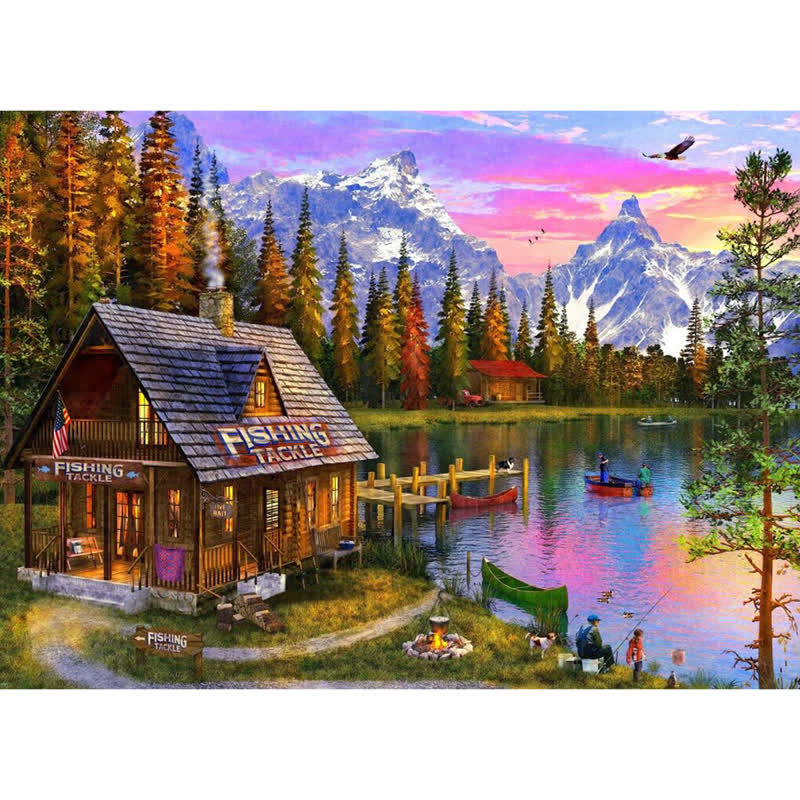 Rubbyoo Fishing On The Lake - Wooden Jigsaw Puzzle - A2 - Wooden Gift Packaging - image 0