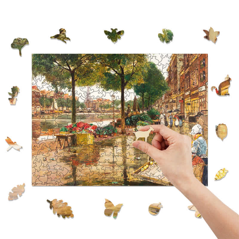 Rubbyoo Flower Market in Amsterdam by Heinrich Hermanns - Wooden Jigsaw Puzzle - image 8