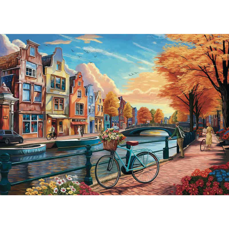Rubbyoo Cycling Around Amsterdam - Wooden Jigsaw Puzzle - A2 - Wooden Gift Packaging - image 0