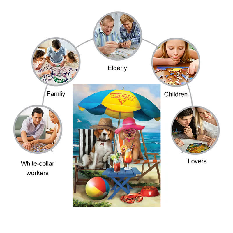 Rubbyoo Dogs On The Beach Funny - Wooden Jigsaw Puzzle - image 2