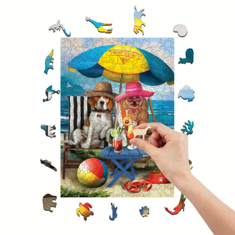 Rubbyoo Dogs On The Beach Funny - Wooden Jigsaw Puzzle - image 7