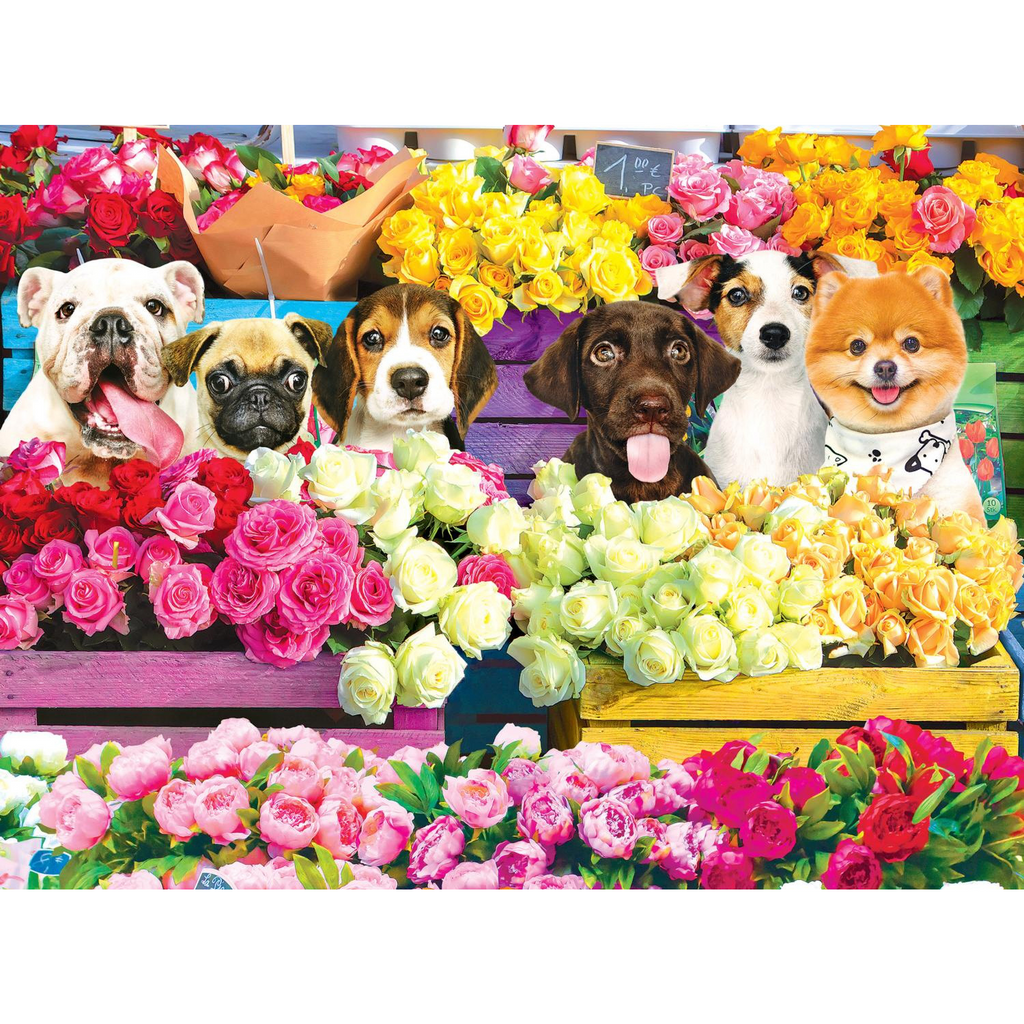Rubbyoo Flower Market Pups - Wooden Jigsaw Puzzle - A2 - Wooden Gift Packaging - image 0