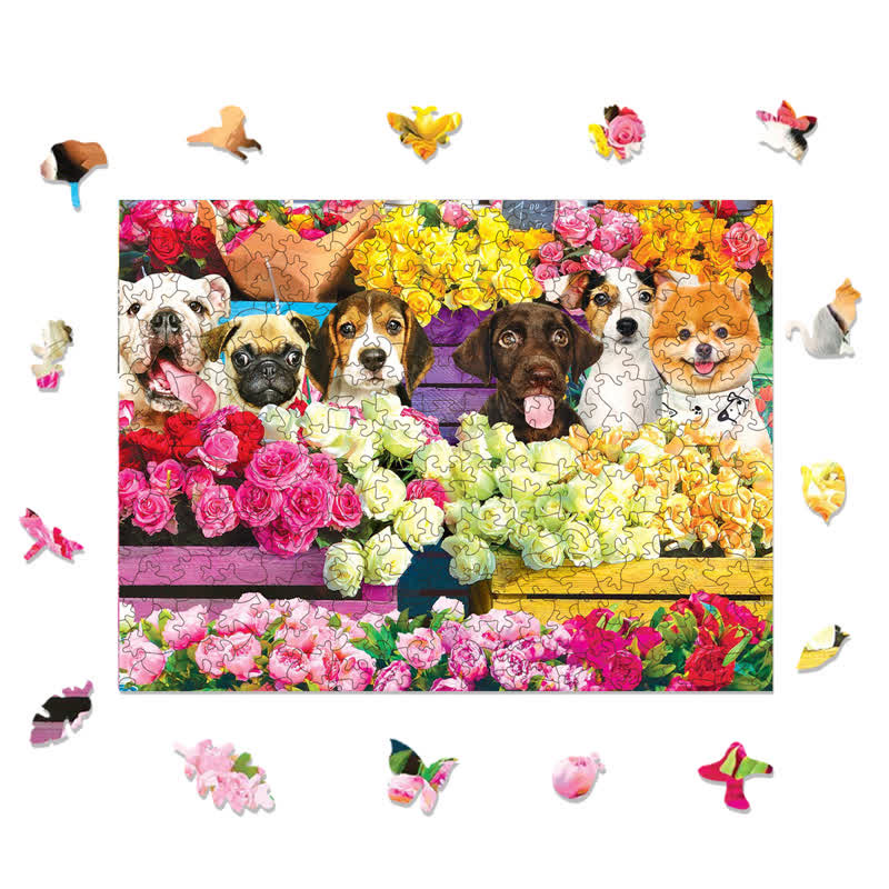 Rubbyoo Flower Market Pups - Wooden Jigsaw Puzzle - image 1