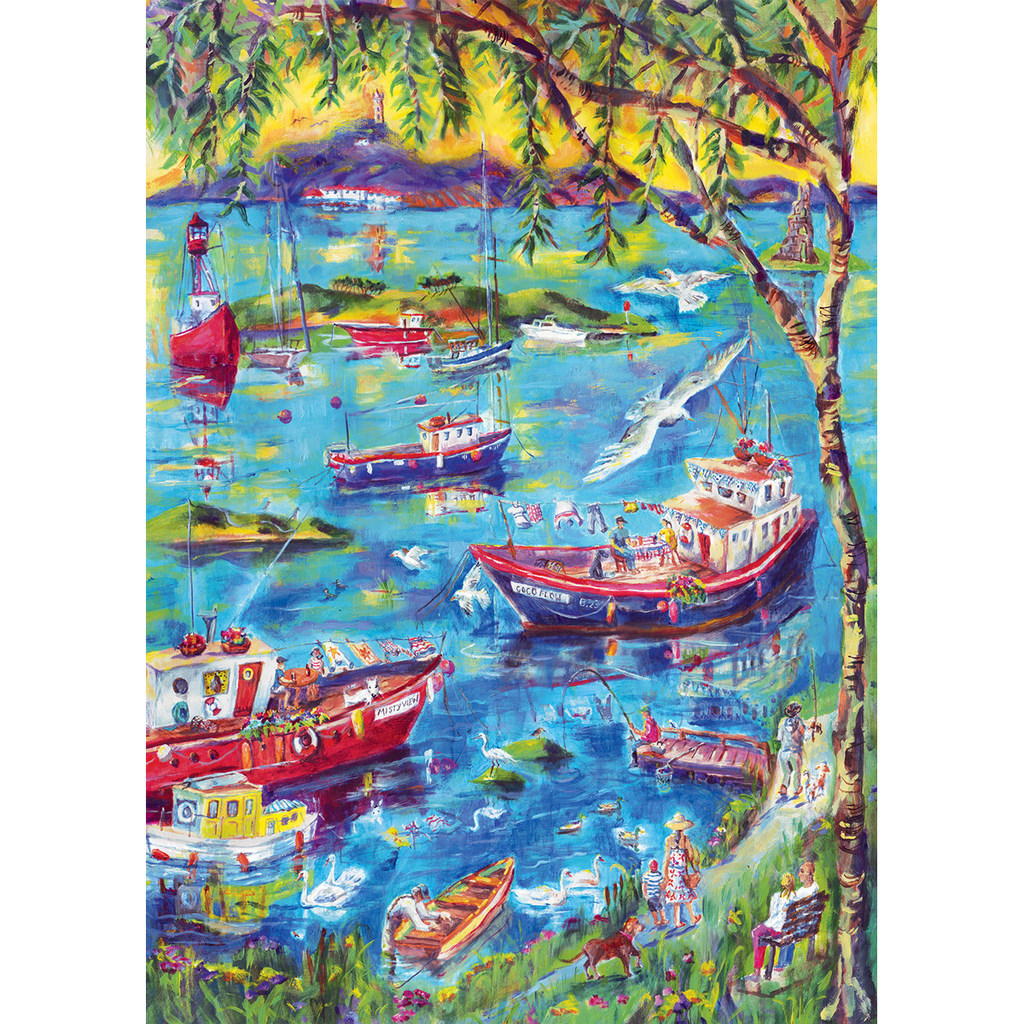 Rubbyoo Boats at Sunset Bay - Wooden Jigsaw Puzzle - A2 - Wooden Gift Packaging - image 0