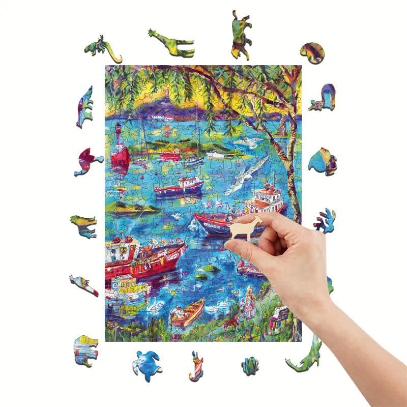 Rubbyoo Boats at Sunset Bay - Wooden Jigsaw Puzzle - image 6