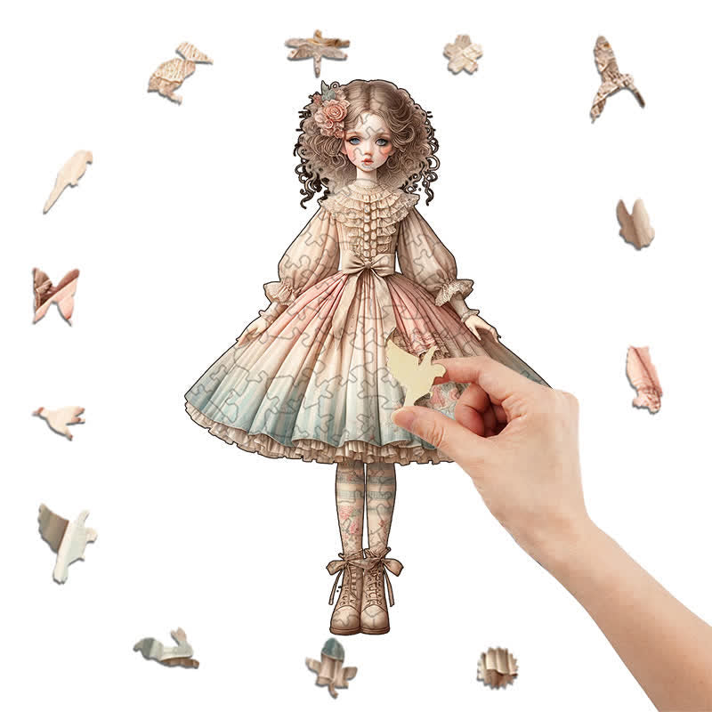 Rubbyoo Elegant Doll with Chic Striped Dress - Wooden Jigsaw Puzzle - image 4