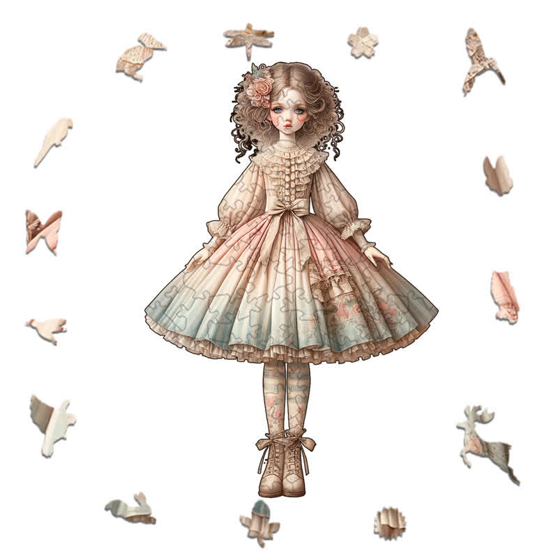 Rubbyoo Elegant Doll with Chic Striped Dress - Wooden Jigsaw Puzzle - image 1