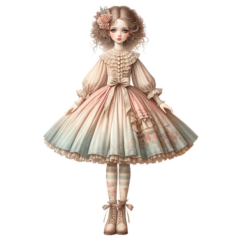 Rubbyoo Elegant Doll with Chic Striped Dress - Wooden Jigsaw Puzzle - A3 - Wooden Gift Packaging - image 0