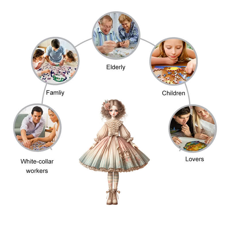 Rubbyoo Elegant Doll with Chic Striped Dress - Wooden Jigsaw Puzzle - image 5