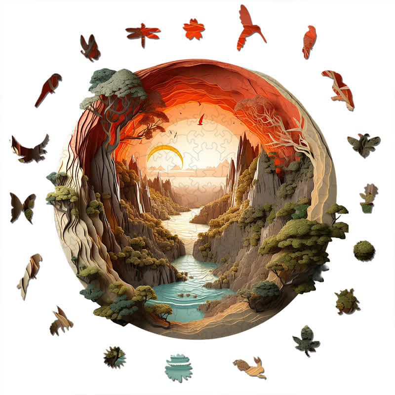 3D Sunset - Wooden Jigsaw Puzzle - image 1