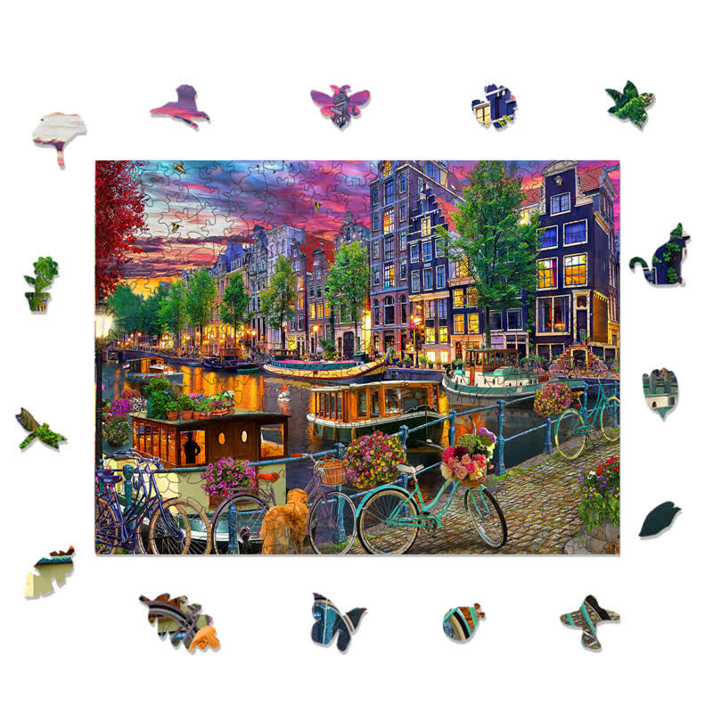 Rubbyoo Biking in Amsterdam - Wooden Jigsaw Puzzle - image 1
