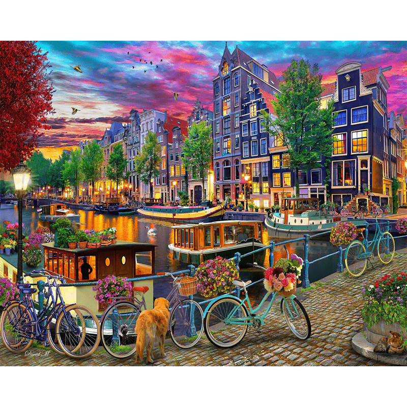Rubbyoo Biking in Amsterdam - Wooden Jigsaw Puzzle - A2 - Wooden Gift Packaging - image 0