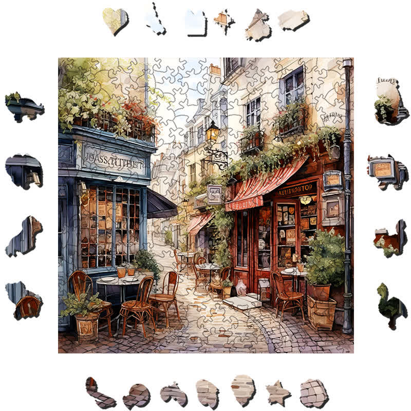 Rubbyoo Cafe in Narrow Alley - Wooden Jigsaw Puzzle - image 1
