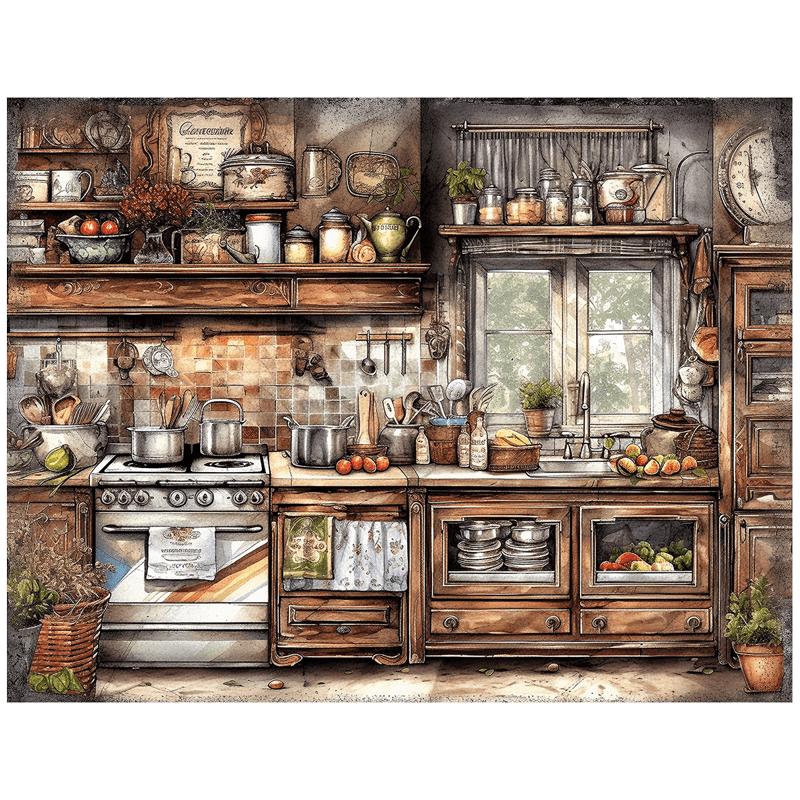 Rubbyoo Old Kitchen - Wooden Jigsaw Puzzle - A2 (500 PCS) - Wooden Gift Packaging - image 0