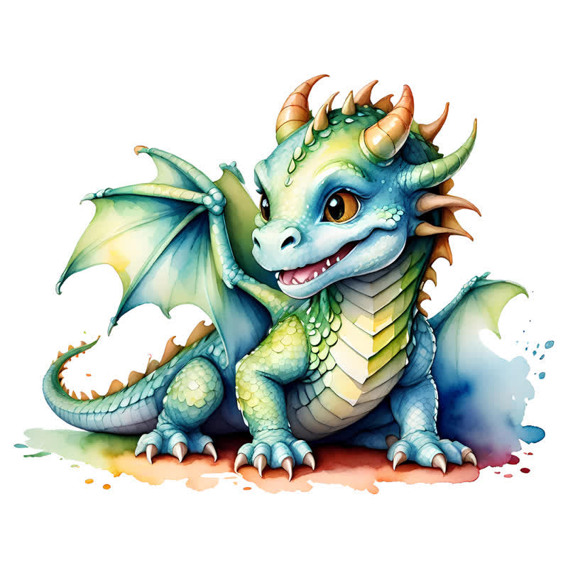 Rubbyoo Adorable Watercolor Baby Dragon - Wooden Jigsaw Puzzle - A3 - Wooden Gift Packaging - image 0