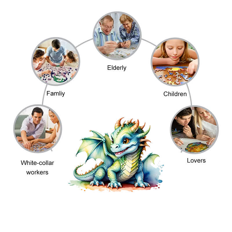 Rubbyoo Adorable Watercolor Baby Dragon - Wooden Jigsaw Puzzle - image 1