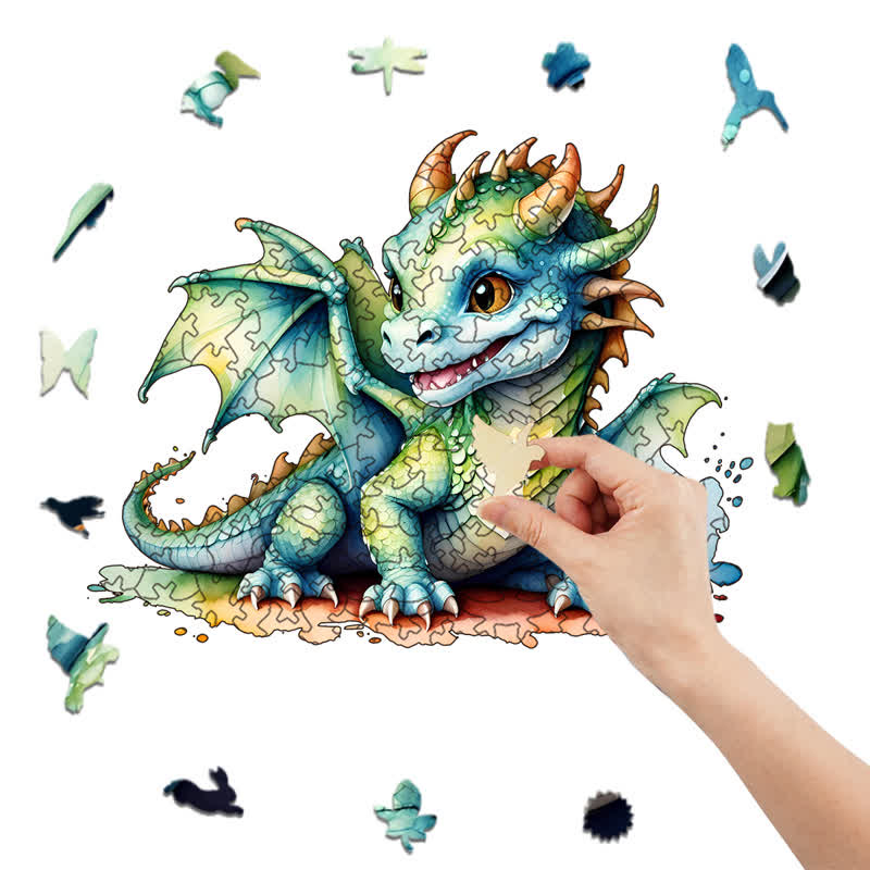 Rubbyoo Adorable Watercolor Baby Dragon - Wooden Jigsaw Puzzle - image 2