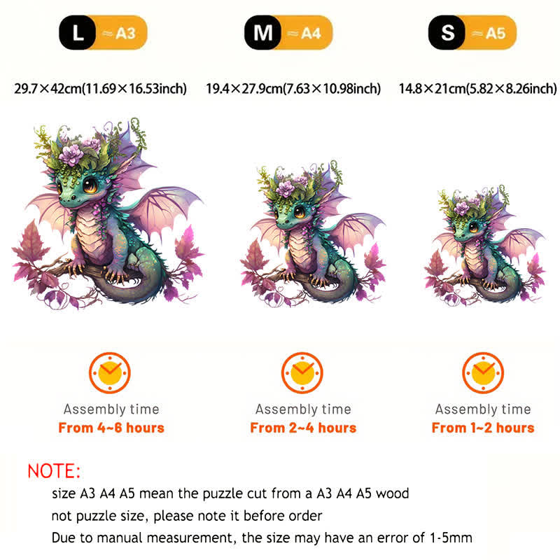 Rubbyoo Adorable Little Baby Dragon And Flowers - Wooden Jigsaw Puzzle - image 4