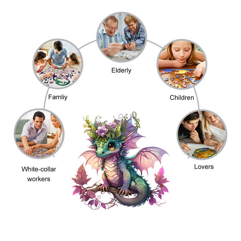 Rubbyoo Adorable Little Baby Dragon And Flowers - Wooden Jigsaw Puzzle - image 5