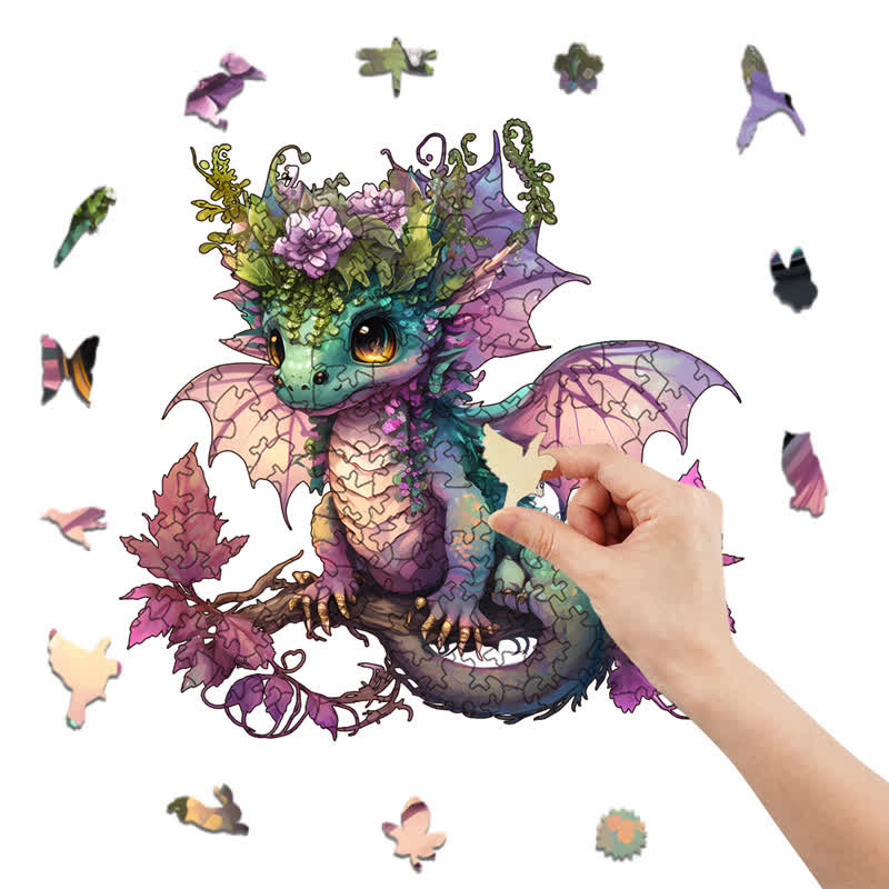 Rubbyoo Adorable Little Baby Dragon And Flowers - Wooden Jigsaw Puzzle - image 3