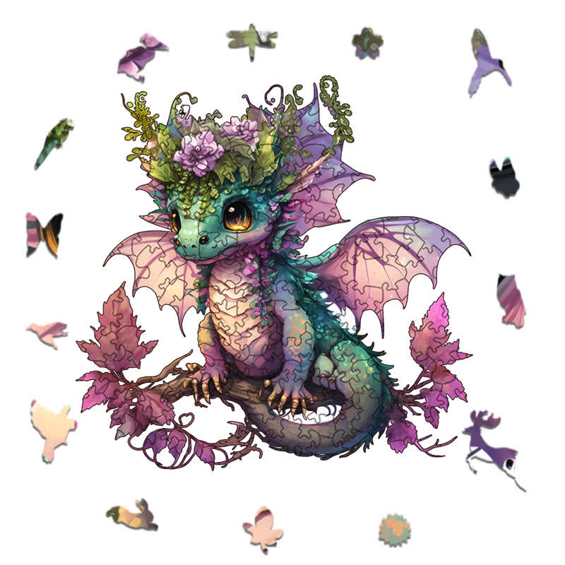 Rubbyoo Adorable Little Baby Dragon And Flowers - Wooden Jigsaw Puzzle - image 1