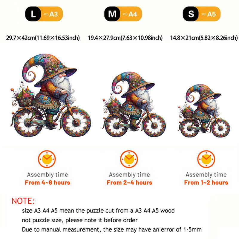 Rubbyoo Colorful Gnome On Decorative Bicycle With Paisley Patterns - Wooden Jigsaw Puzzle - image 2