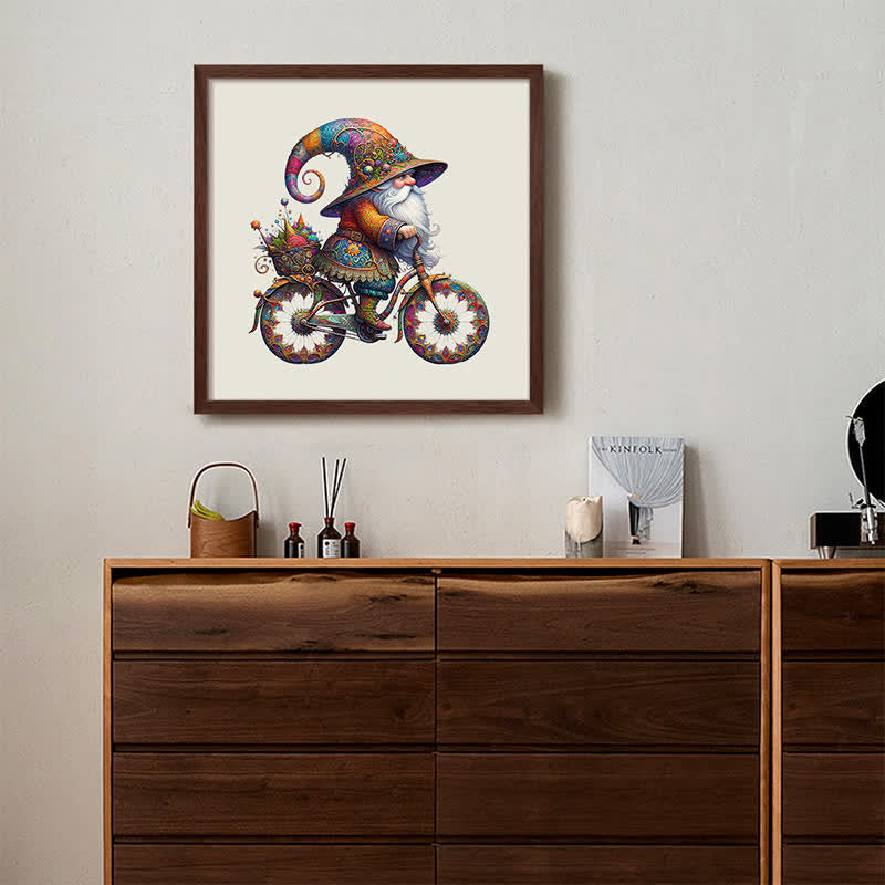 Rubbyoo Colorful Gnome On Decorative Bicycle With Paisley Patterns - Wooden Jigsaw Puzzle - image 4