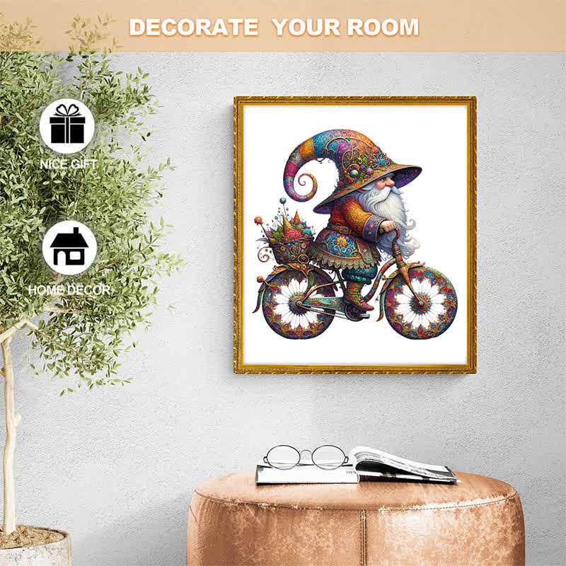 Rubbyoo Colorful Gnome On Decorative Bicycle With Paisley Patterns - Wooden Jigsaw Puzzle - image 8